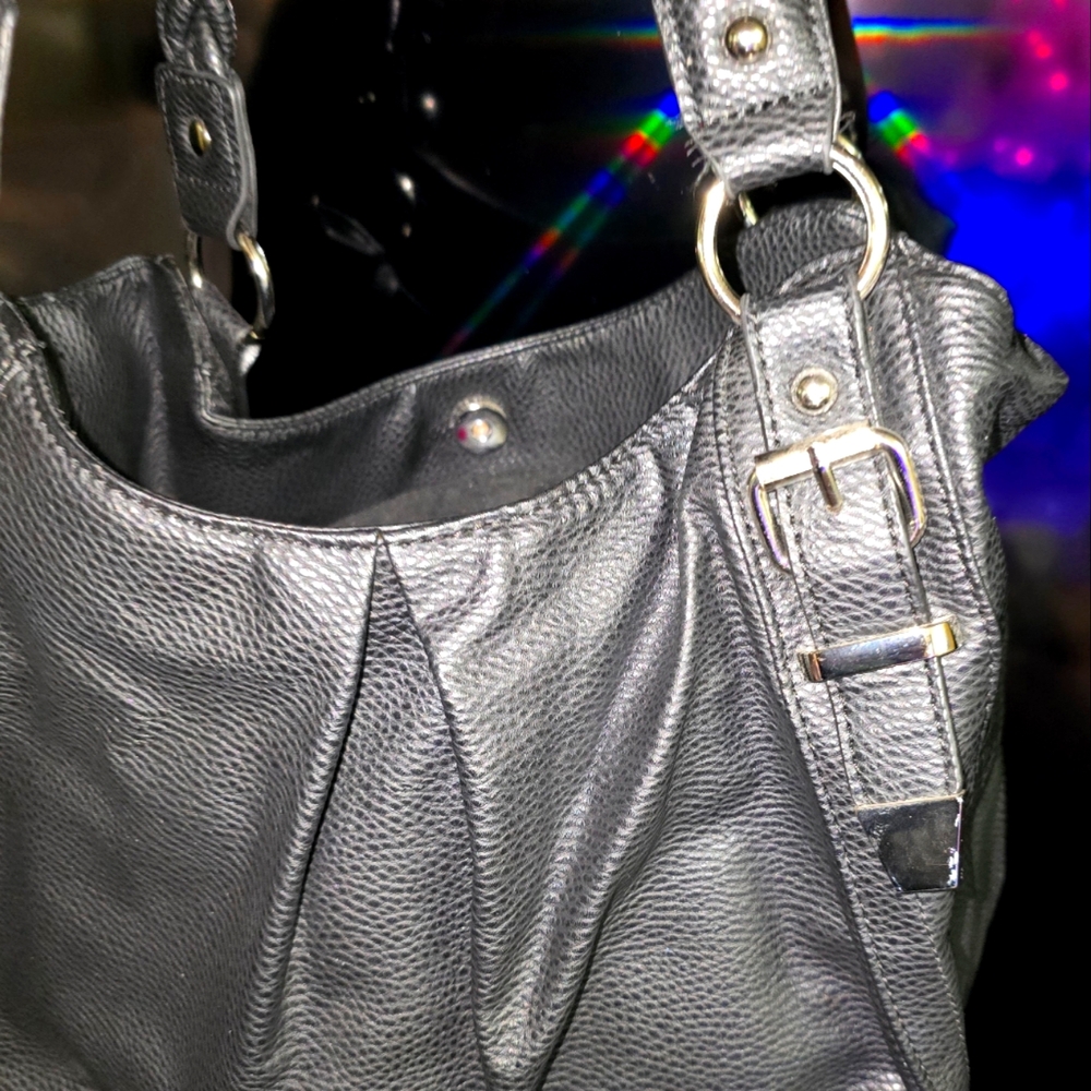 Womens black braided strap shoulder handbag